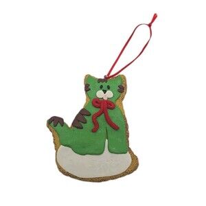 Vintage 1990s Martha Stewart  For Kmart Christmas Tree Cookie Ornament Green Cat